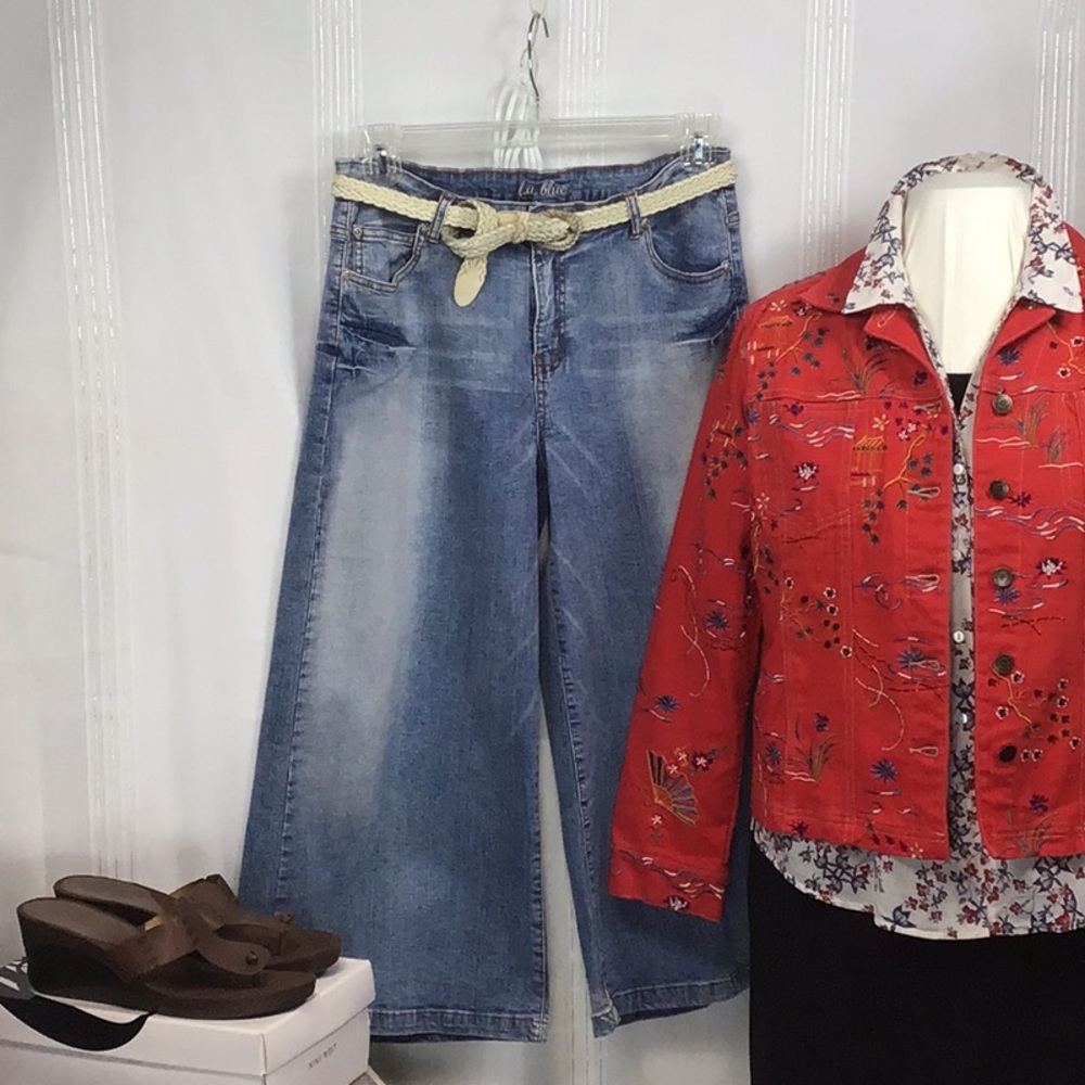 VTG 🐎 L.A. Blues ‘Gaucho Stretch’ Distressed Embroidered Capri Jeans Sz.14 - Picture 13 of 16